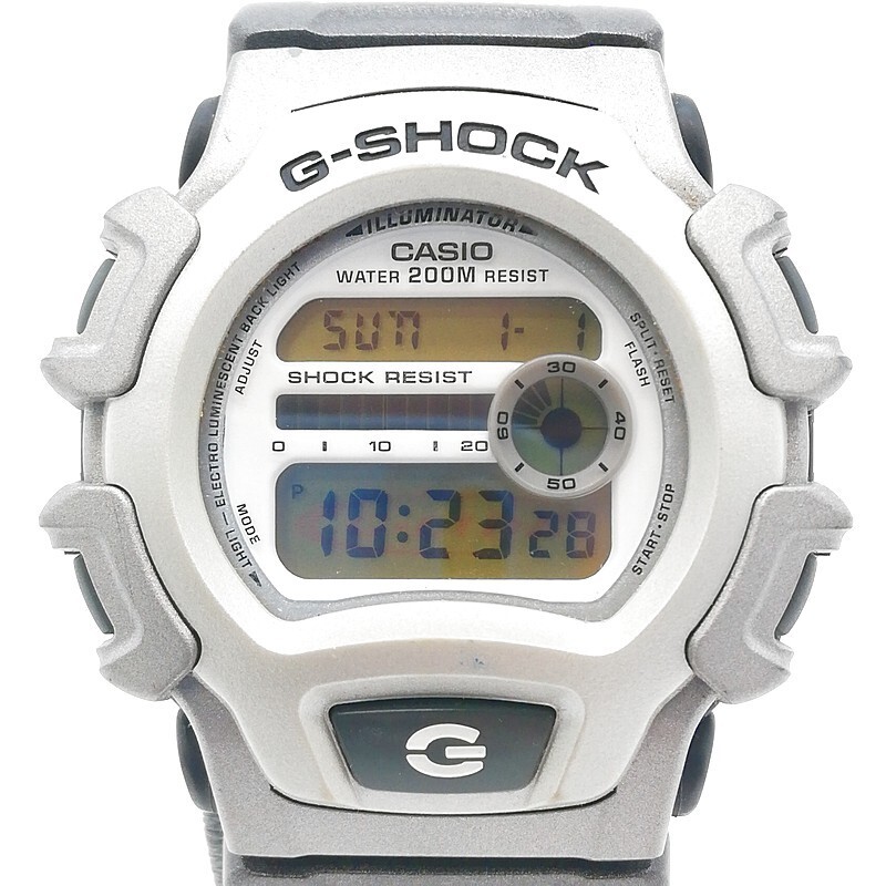 稼動品 CASIO カシオ G-SHOCK DW-004 電池交換済 メンズ腕時計 ホワイト シルバー 純正ベルト レトロ アンティーク 当時物 58-20