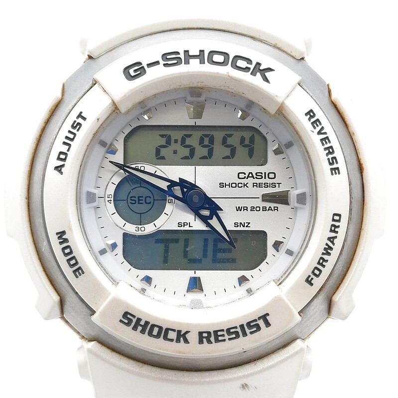 稼動品 CASIO カシオ G-SHOCK G300-LV 電池交換済 QZ クォーツ ラバー デジタル ホワイト Gスパイク デジアナ腕時計 58-23
