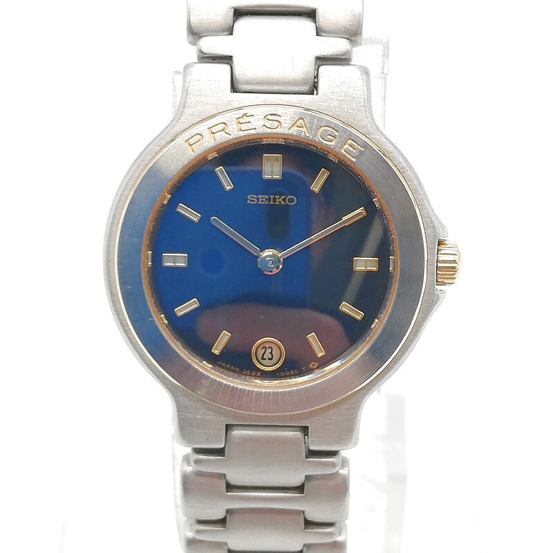 稼動品 SEIKO セイコー 3E29-0060 電池交換済 PRESAGE プレサージュ シルバー 2針 ラウンド ベースメタル 10BAR Quartz 腕時計 58-29