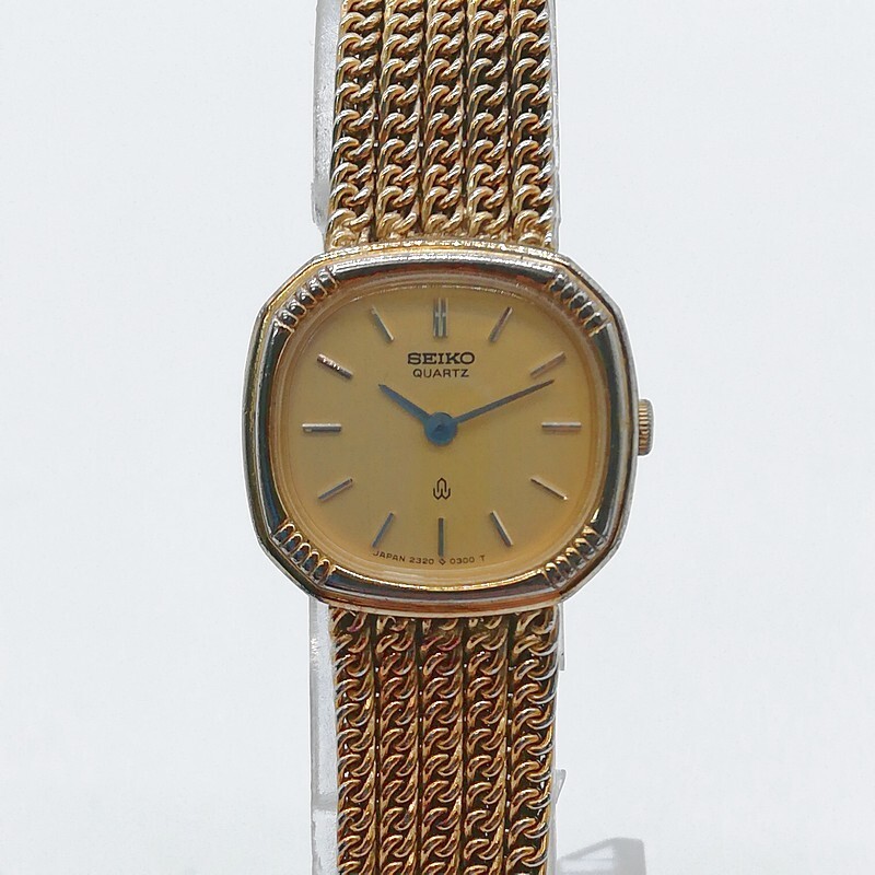 稼動品 SEIKO セイコー 2320-5200 電池交換済 QZ ゴールド文字盤 オクタゴン レディース腕時計 スクエア アンティーク 58-33