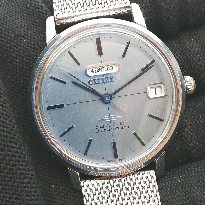 稼動品 CITIZEN シチズン 3001-Y CUTLASS カトラス デイデイト 33石 CUSS 自動巻き PARA WATER STAR シルバー 純正ベルト 58-35