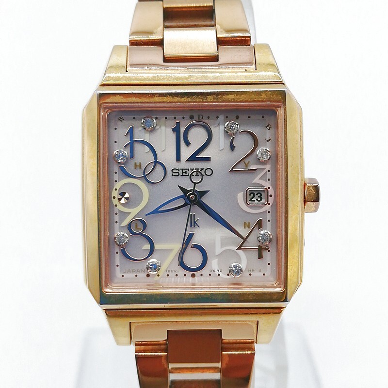 稼動品 SEIKO セイコー 1B22-0AL0 LUKIA ルキア 純正ベルト ゴールド ライトピンク ラインストーン レディース腕時計 58-39