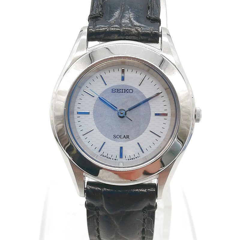 稼動品 SEIKO セイコー V181-0A20 SOLAR 電波ソーラー 黒ベルト 腕時計 レディース メンズ ベルト良好 58-42