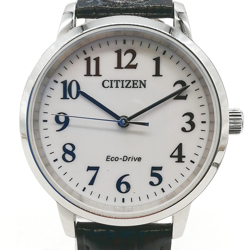 稼動品 CITIZEN シチズン E031-S125910 エコドライブ ソーラー ホワイト文字盤 メンズ腕時計 純正ベルト ベルト良好 白文字盤 58-51