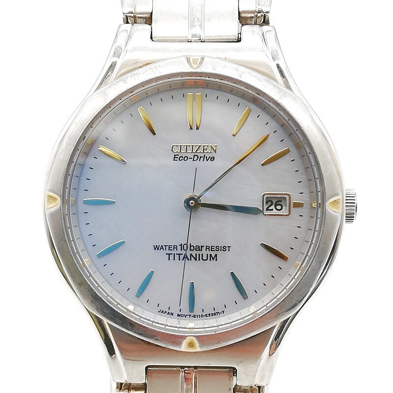 稼動品 CITIZEN シチズン E110-K18116 ECO-DRIVE エコ・ドライブ シルバー 3針 ラウンド チタン ソーラー充電 腕時計 58-59