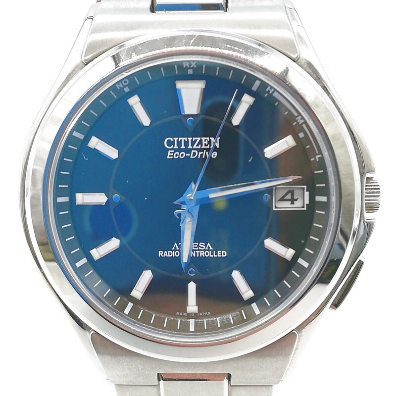 稼動品 CITIZEN シチズン H110-T011331 アテッサ エコドライブ チタン 電波ソーラー メンズ腕時計 純正ベルト シルバー 黒文字盤 58-60