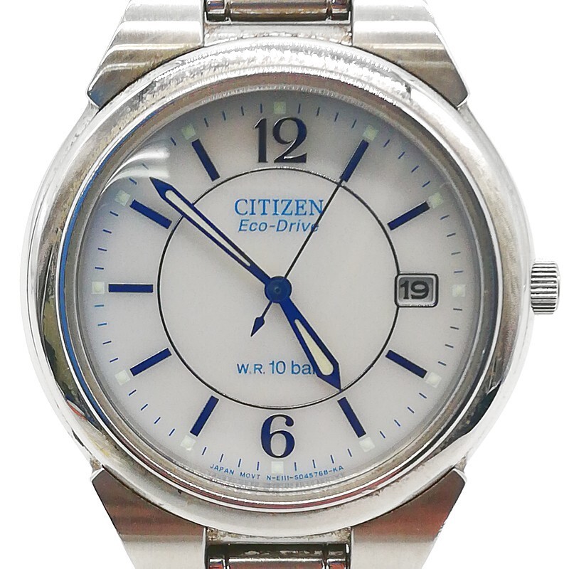 稼動品 CITIZEN シチズン E111-S027161 ソーラー 白文字盤 デイト Eco-Drive エコドライブ メンズ腕時計 10BAR 58-63