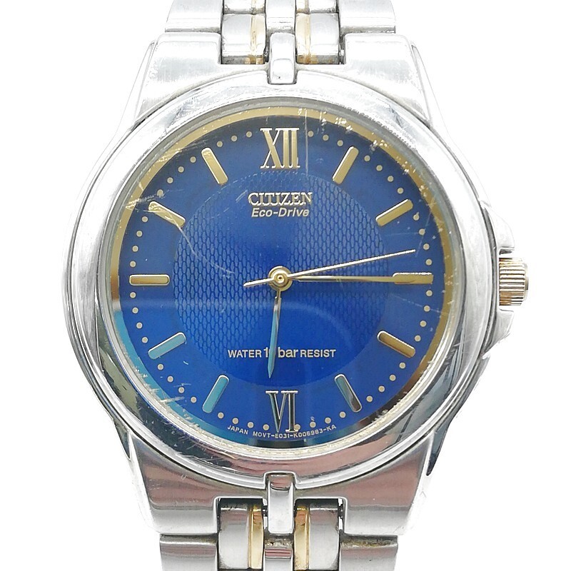 稼動品 CITIZEN シチズン E030-K16253 ソーラー アナログ ラウンド ネイビー ゴールド シルバー Eco-Drive エコドライブ 58-64