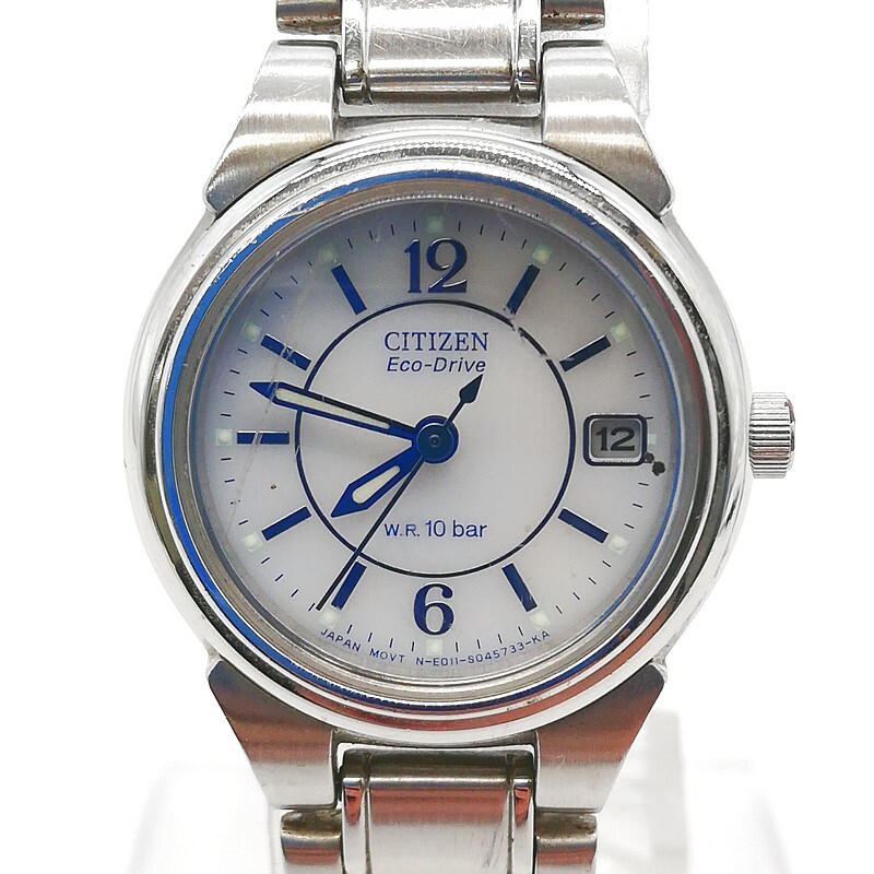 稼動品 CITIZEN シチズン W260226-26 Eco-Drive エコドライブ レディース腕時計 ソーラー デイト 稼働 文字盤ホワイト 青針 シルバー 58-67