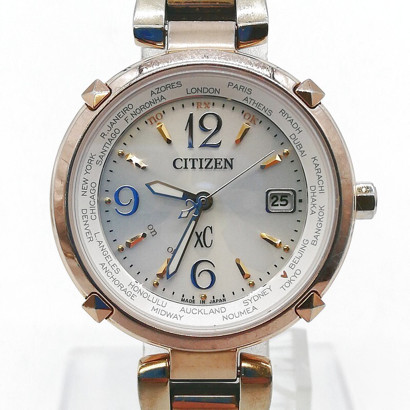 稼動品 CITIZEN シチズン H240-T019595 XC クロスシー 3針 ラウンド チタン 5BAR Solar レディース 腕時計 ゴールド系 58-72