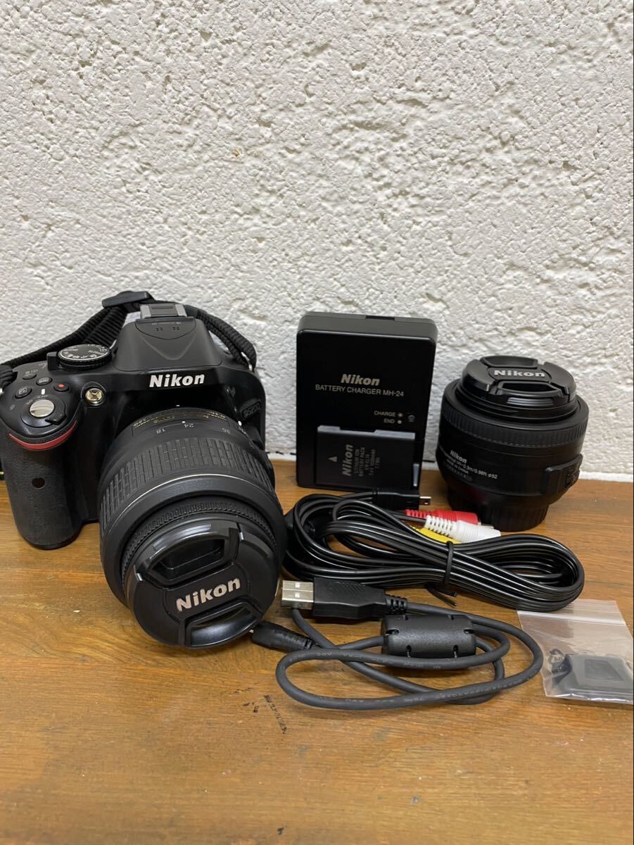【12800.0810A】☆中古保管品☆Nikon ニコン 一眼レフカメラ本体+レンズセット 本体:D5200 レンズ:AF-S DX18-55mm/AF-S DX 35mm 動作未確認
