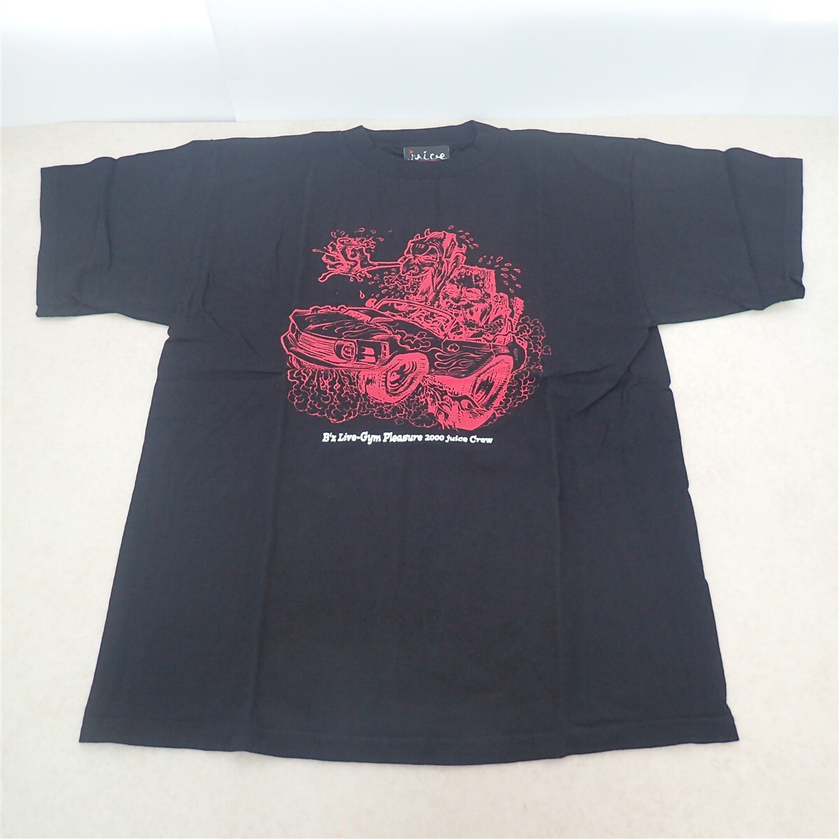 B’z Tシャツ 黒/ブラック LIVE-GYM Pleasure 2000 juice Crew 赤 ビーズ ライブ 稲葉浩志/松本孝弘 KOSHI INABA/TAK MATSUMOTO【IO