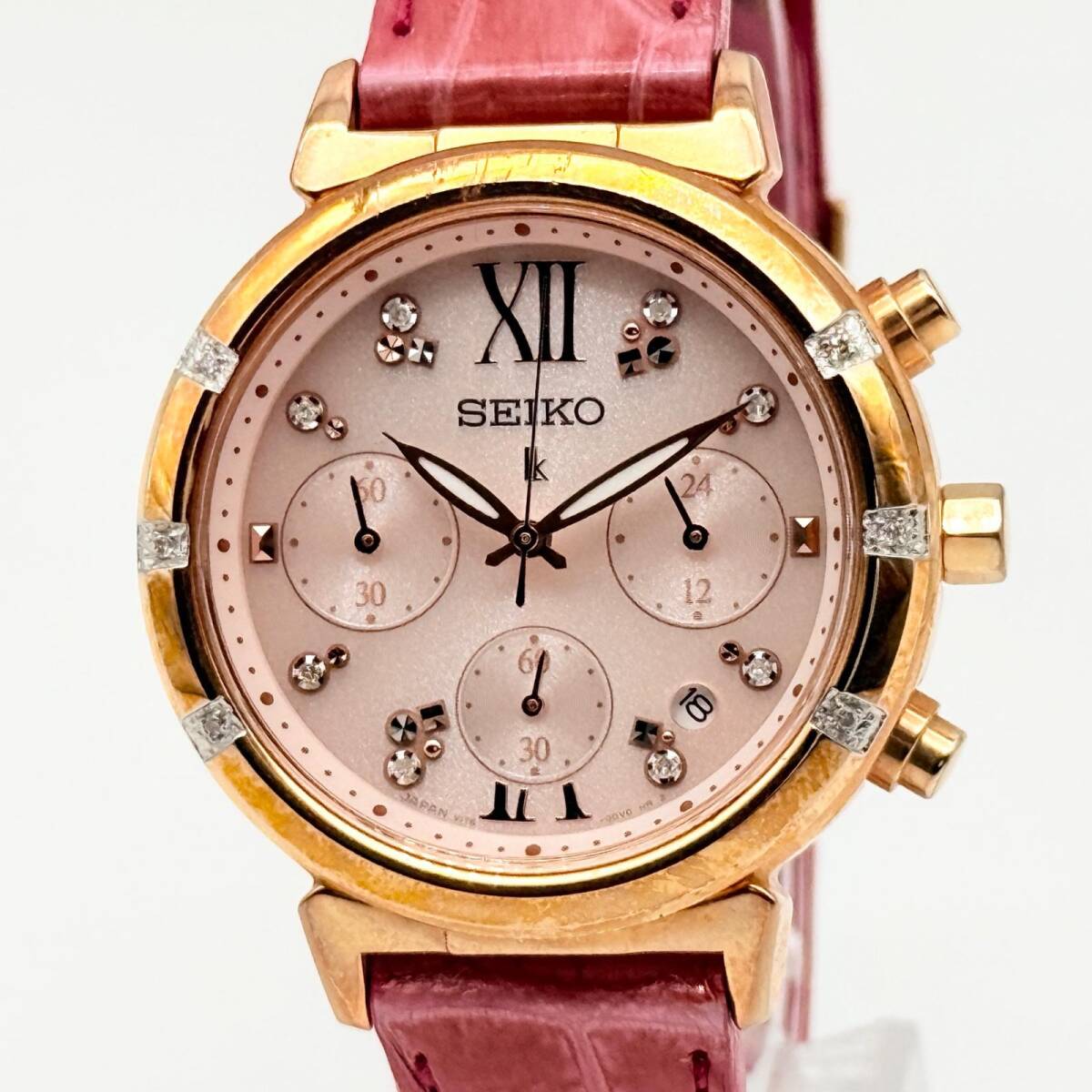 SEIKO セイコー LUKIA ルキア V175-0DF0 20周年記念限定モデル SSVS022 ピンク ソーラー電波 レディース 8Pダイヤ 腕時計 訳あり