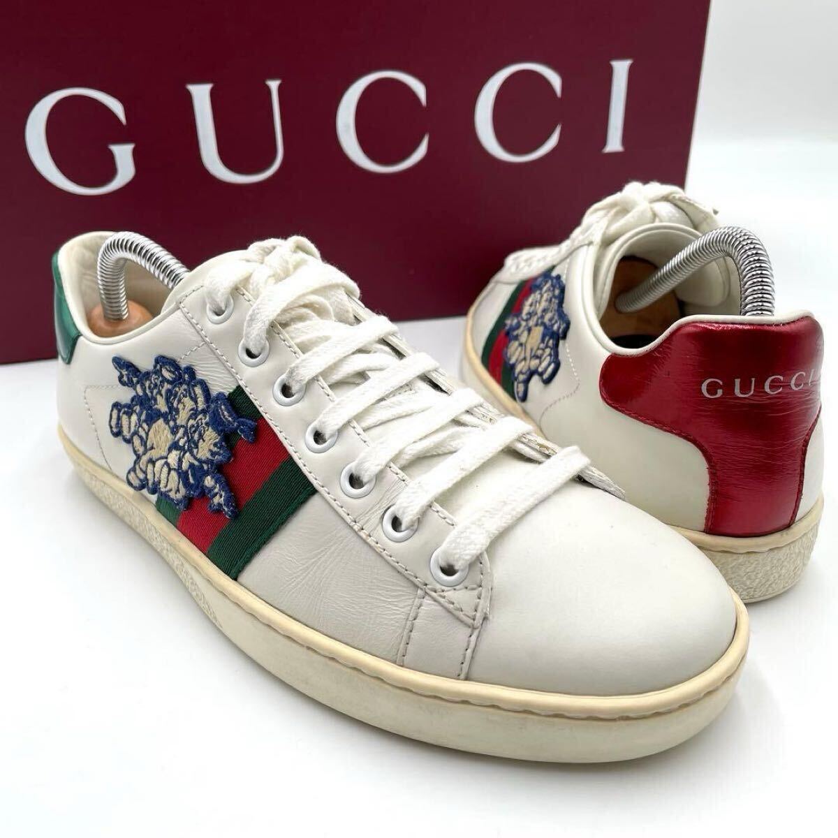 レア【限定コラボ】GUCCI グッチ× Disney ディズニー スニーカー シェリーライン 3匹の子ぶた 36 1/2 レザー 革 ホワイト 白 