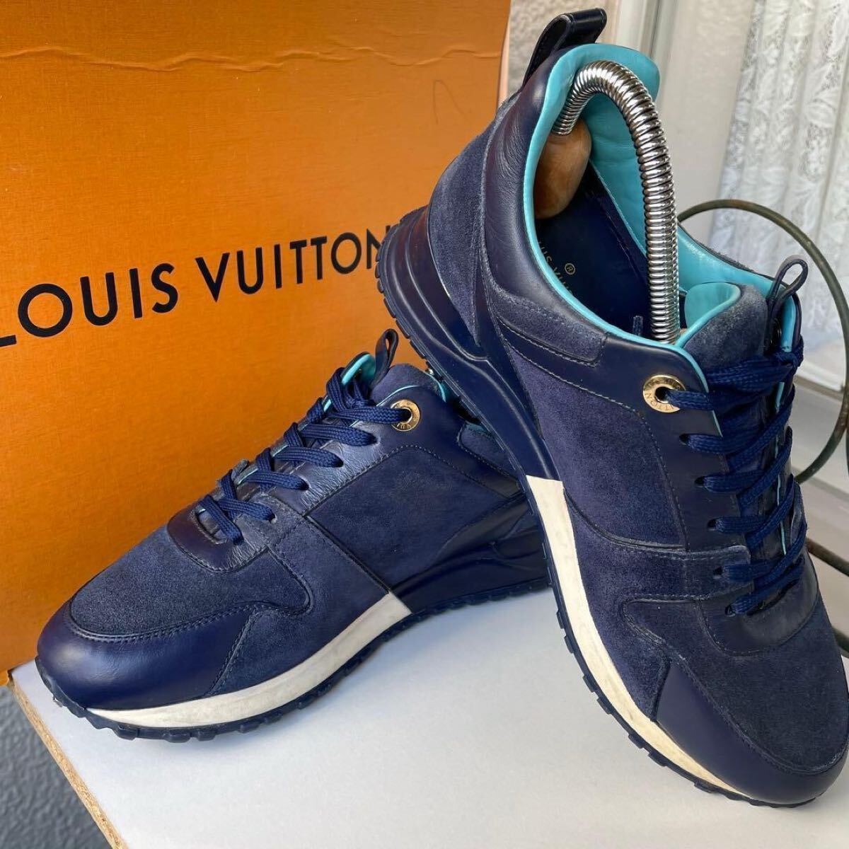 レアカラー LOUIS VUITTON ルイヴィトン ランアウェイライン スニーカー37 スエード レザー ネイビー系 紺 24㎝相当
