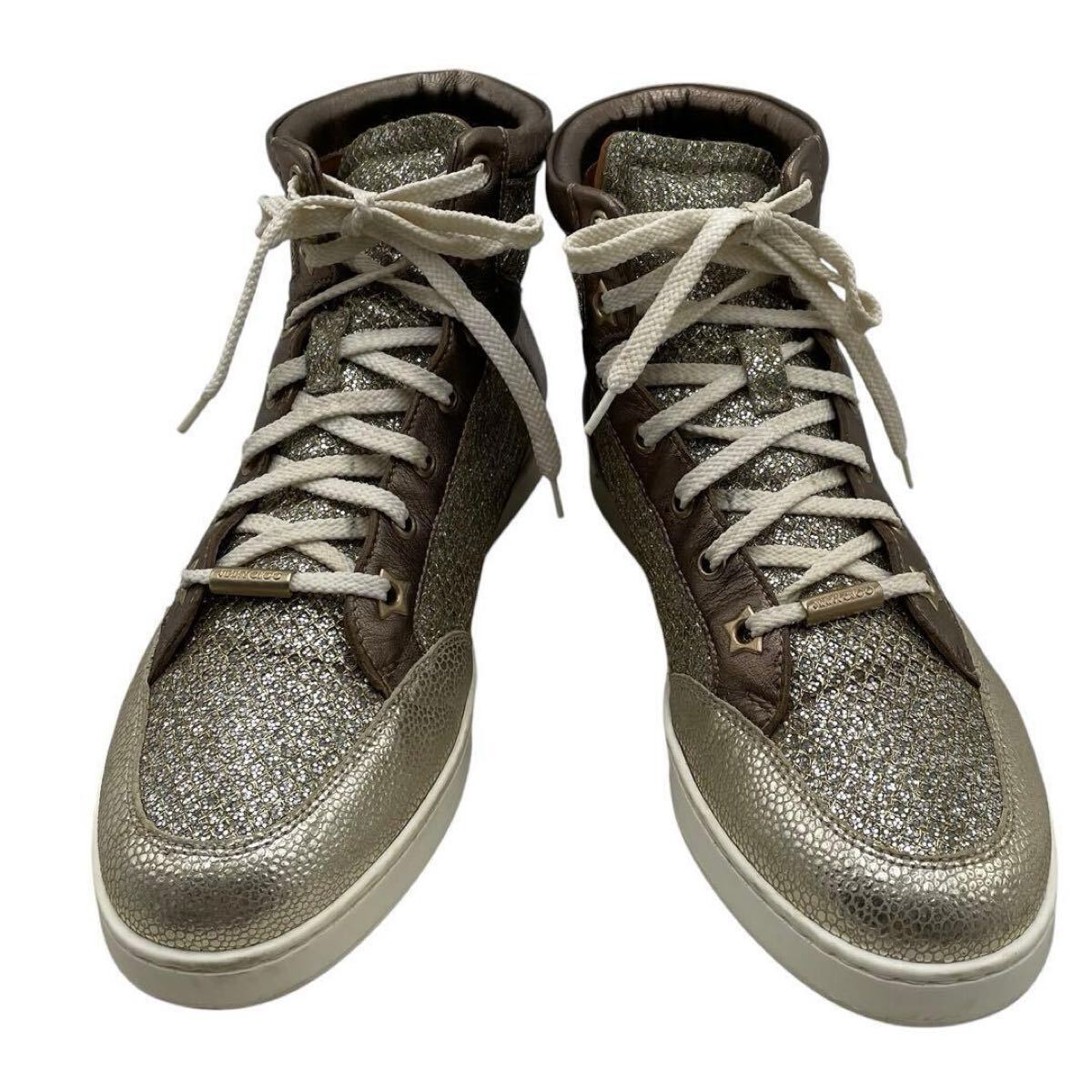 JIMMY CHOO ジミーチュウ ハイカットスニーカー グリッター シルバーゴールド系ブラウン 39