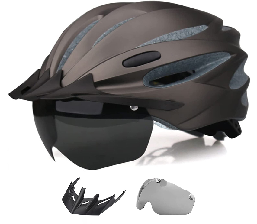 自転車ヘルメット 大人用 軽量 ゴーグル付 バイザー付 商品説明 サイズ調整可能 57-62cm　送料込みブラック