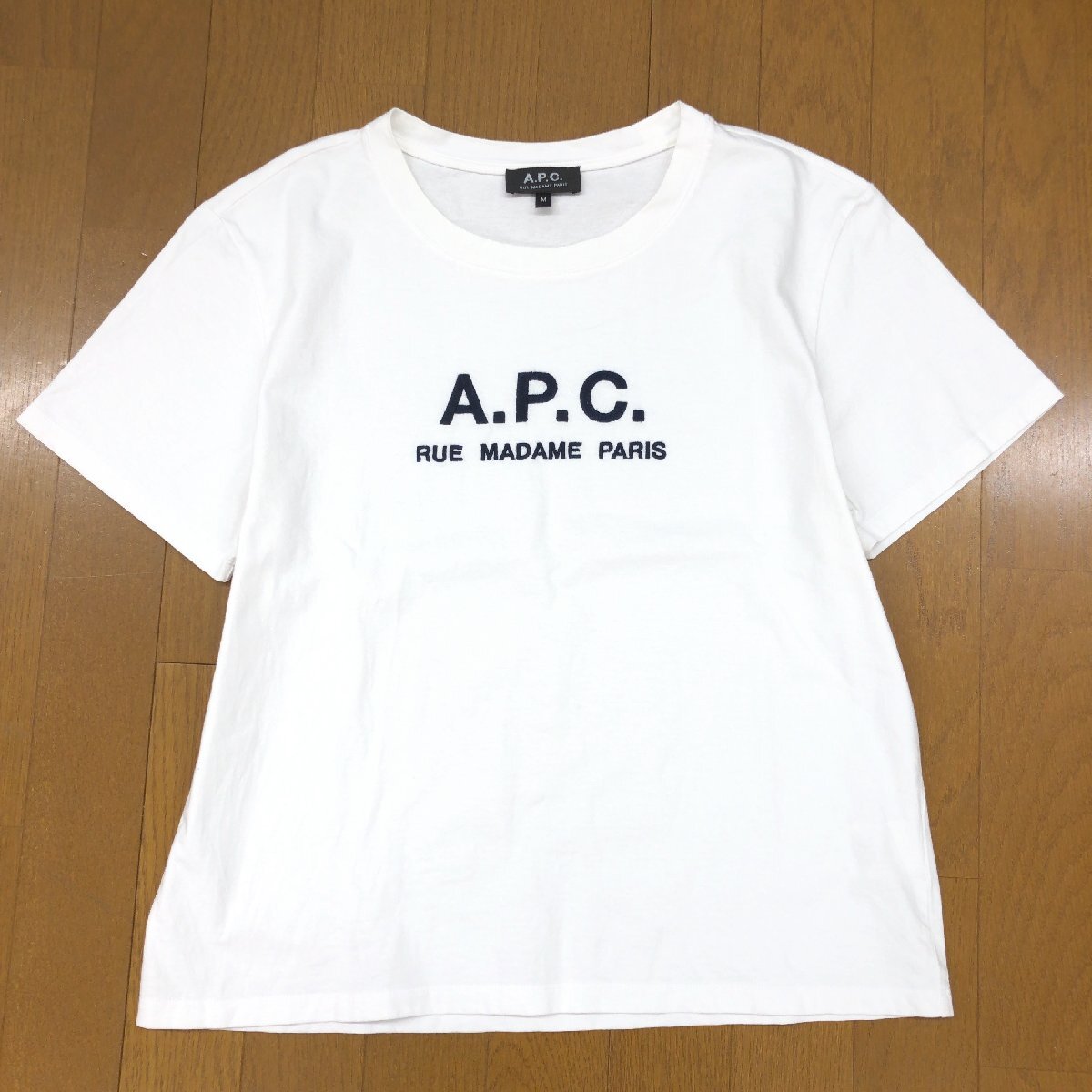 A.P.C. アーペーセー 定価16,500円 RUE MADAME コットン100% ロゴ刺繍 クルーネック Tシャツ M 白 ホワイト 半袖 APC 日本製 レディース