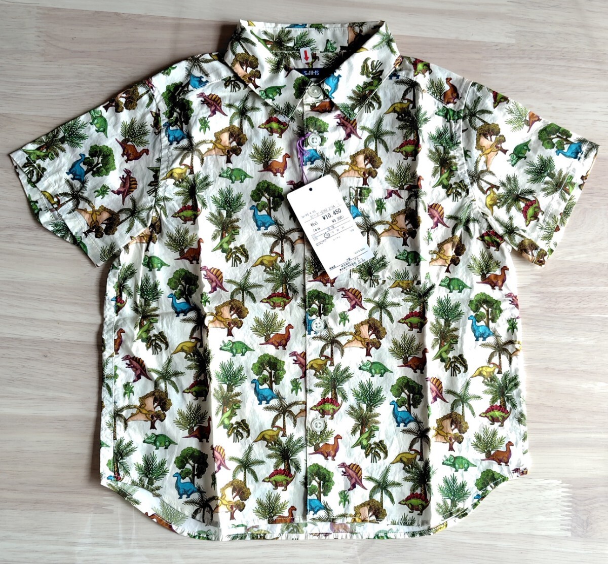 訳あり【未使用】SHIPS KIDS　シップス キッズ　リバティプリントRORY ROAR／ローリー・ロー　恐竜柄　半袖シャツ　100cm　アウトレット