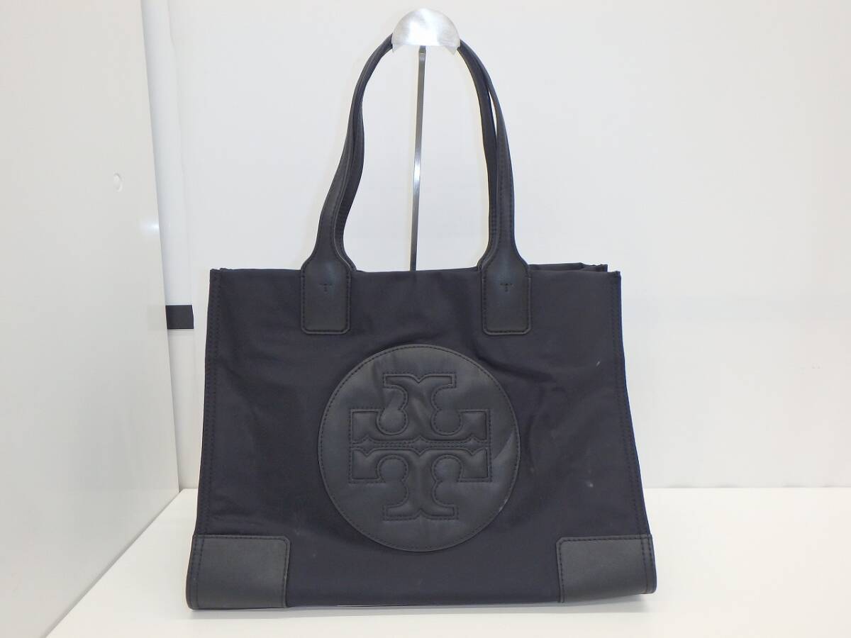 ブランド祭 バッグ祭 トリバーチ エラ トートバッグ ブラック TORYBURCH ハンドバッグ 手提げ ナイロン レザー レディース バッグ 黒 中古
