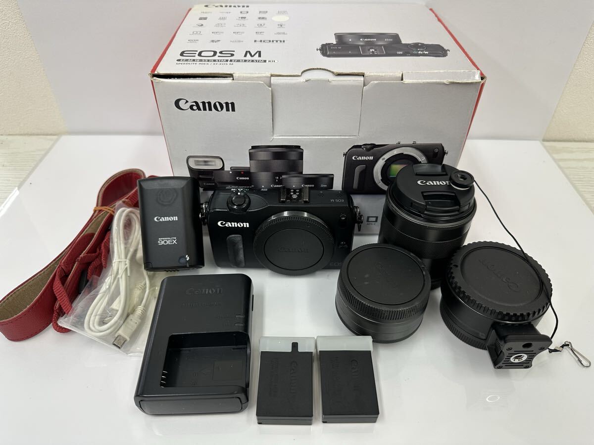 【ZB3389-j】カメラ Canon EOS M 動作品　DS126391 レンズ　マウントアダプター　など ミラーレス一眼 キャノン