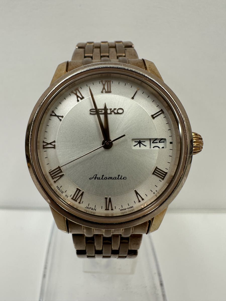 【A3396-i】 腕時計 SEIKO AUTOMATIC 稼動品　4R36-04F0 セイコー 自動巻き デイデイト 裏スケ