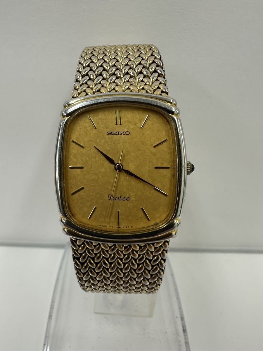 【O3403-i】 腕時計 SEIKO DOLCE 稼動品　7741-5110 セイコー ドルチェ クォーツ スクエア ゴールド文字盤
