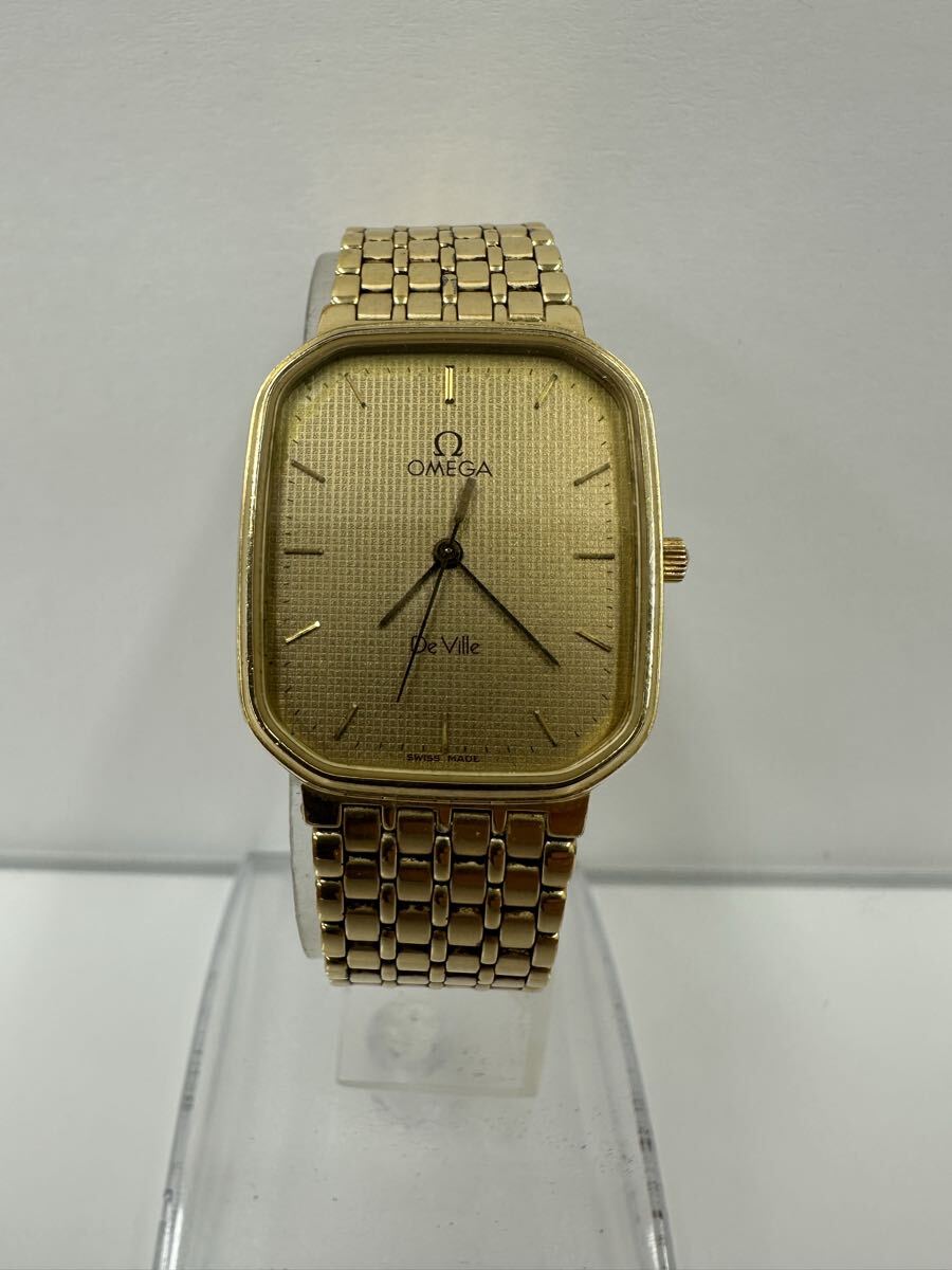 【AC3414-i】 腕時計 OMEGA 1417 De Ville 稼働品 オメガ デビル ゴールド文字盤 クォーツ ゴールド