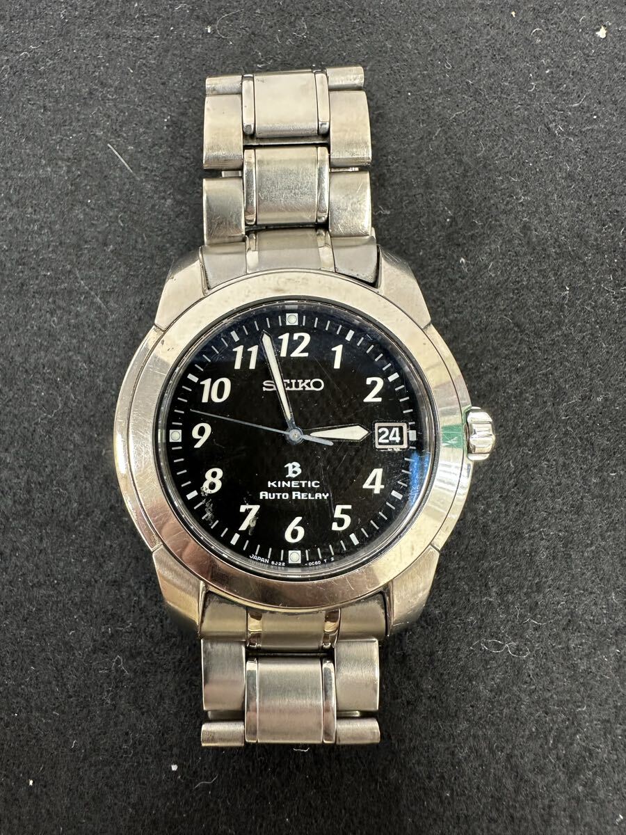 【P3415-i】 腕時計 SEIKO B KINETIC AUTO RELAY 5J22-0D40 不動品 セイコー ブライツ キネティック デイト ブラック文字盤