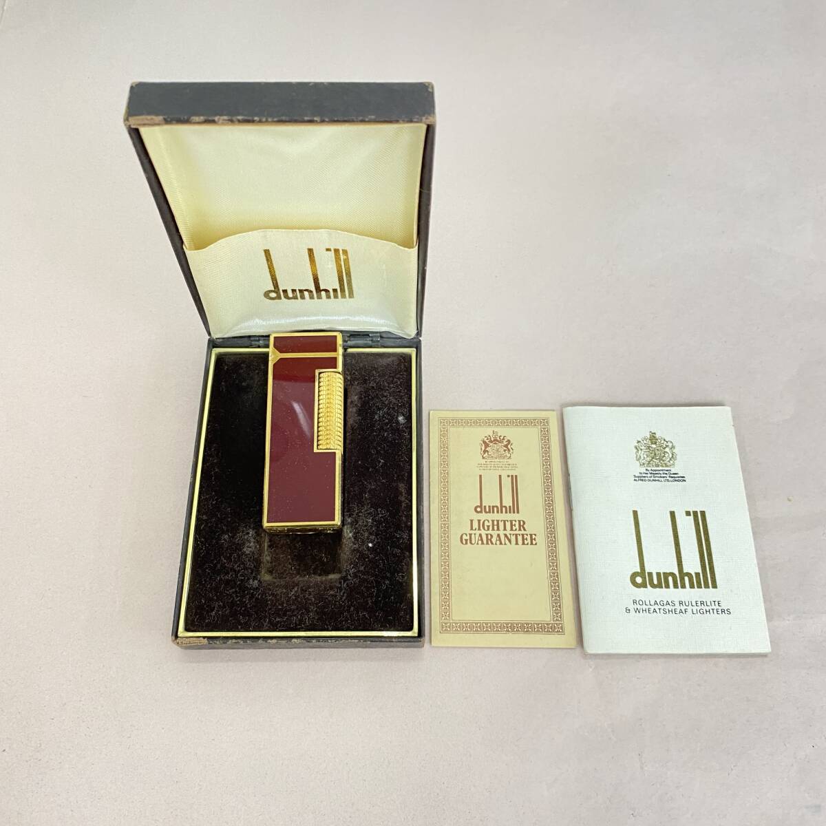 『L4』Dunhill　ダンヒル　ライター　ローラー式　ボルドーｘゴールドカラー　火花あり　箱付き　ヴィンテージ品　現状品