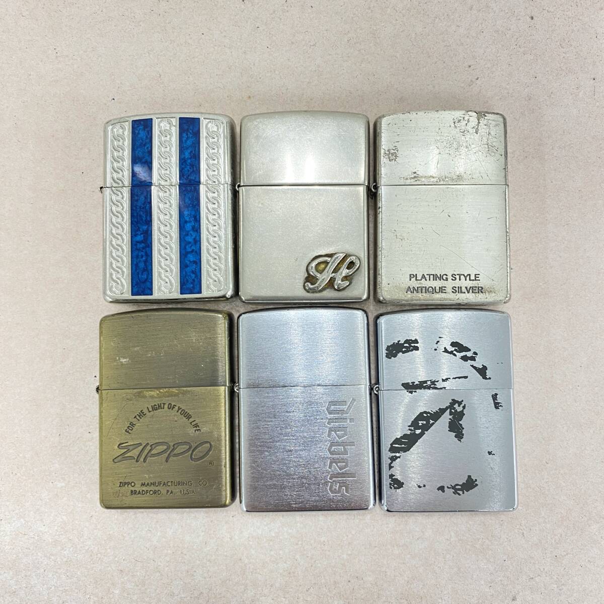 『F5』Zippo ジッポ　インレイ/Diebels/PLATING STYLE ANTIQUE SILVER/イニシャル/ロゴ//シルバーカラー他　火花6点あり　現状品