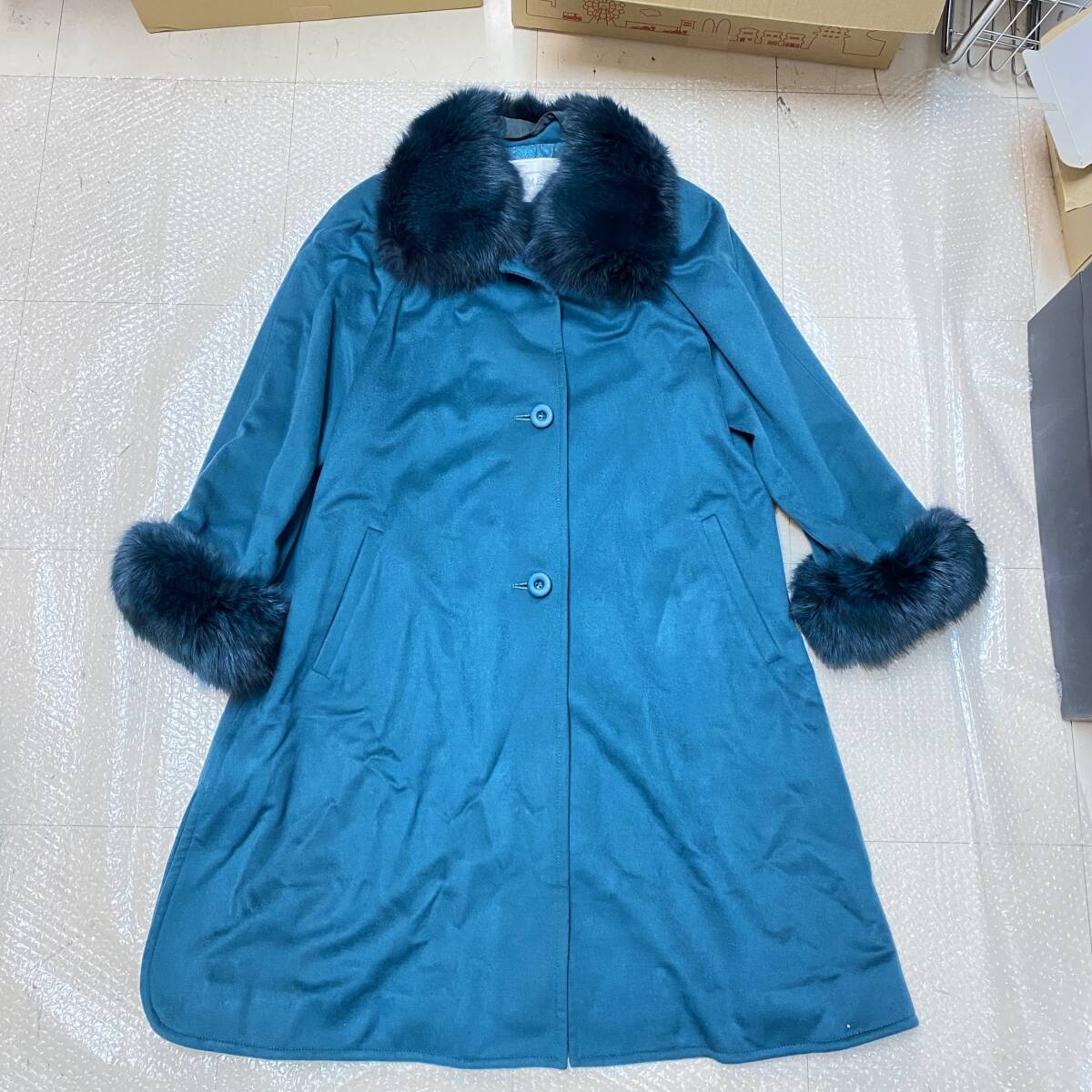 『L13』毛皮　コート　フォックス/カシミヤ100％　ENBA　エンバ/PIACENZA　ピアチェンツァ　着丈:約100ｃｍ　リアルファー　アウター　現状