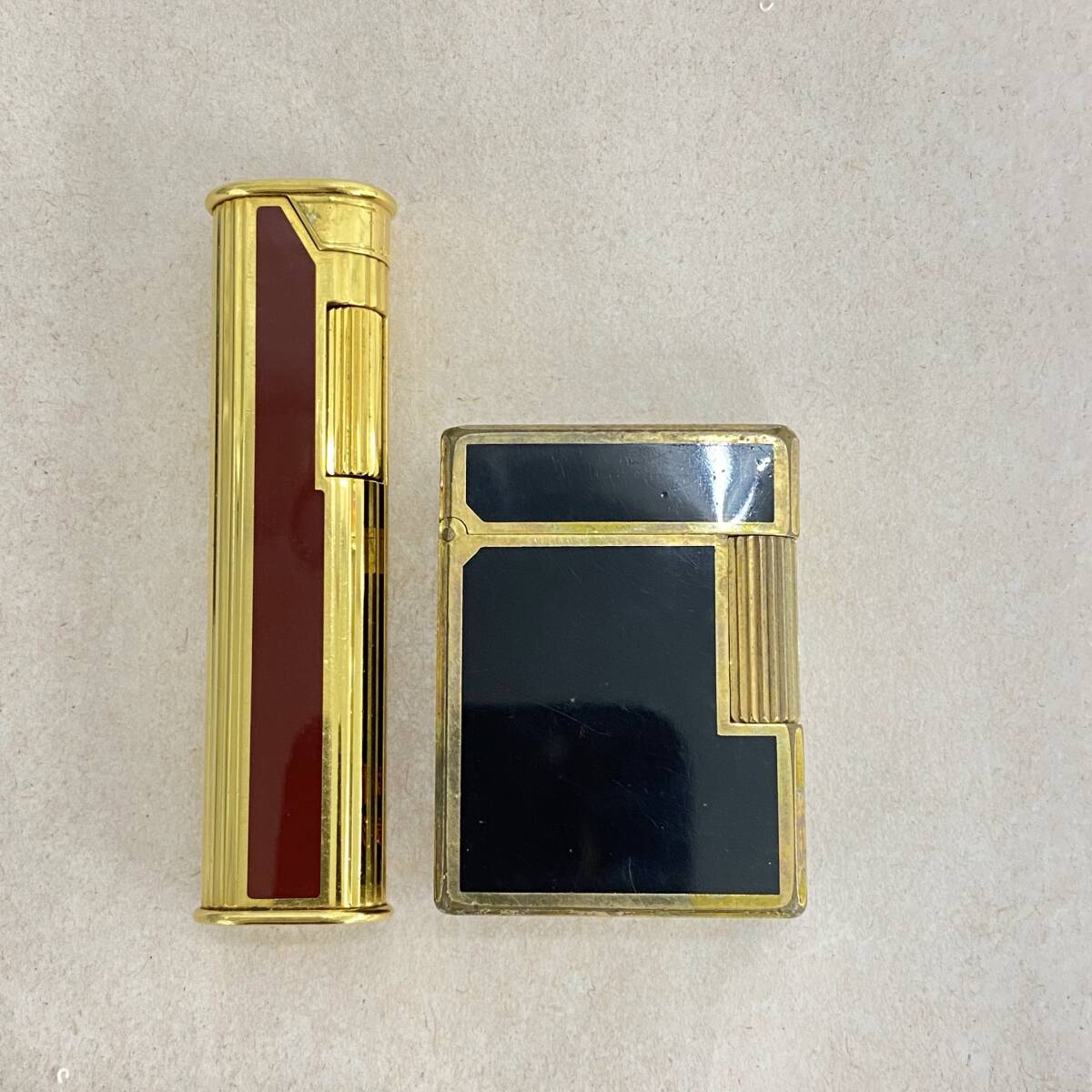 『②M10』ライター　Du Pont デュポン　Dunhill　ダンヒル　ローラー式　ブラック/ボルドーｘゴールドカラー　火花無し　ヴィンテージ 現状