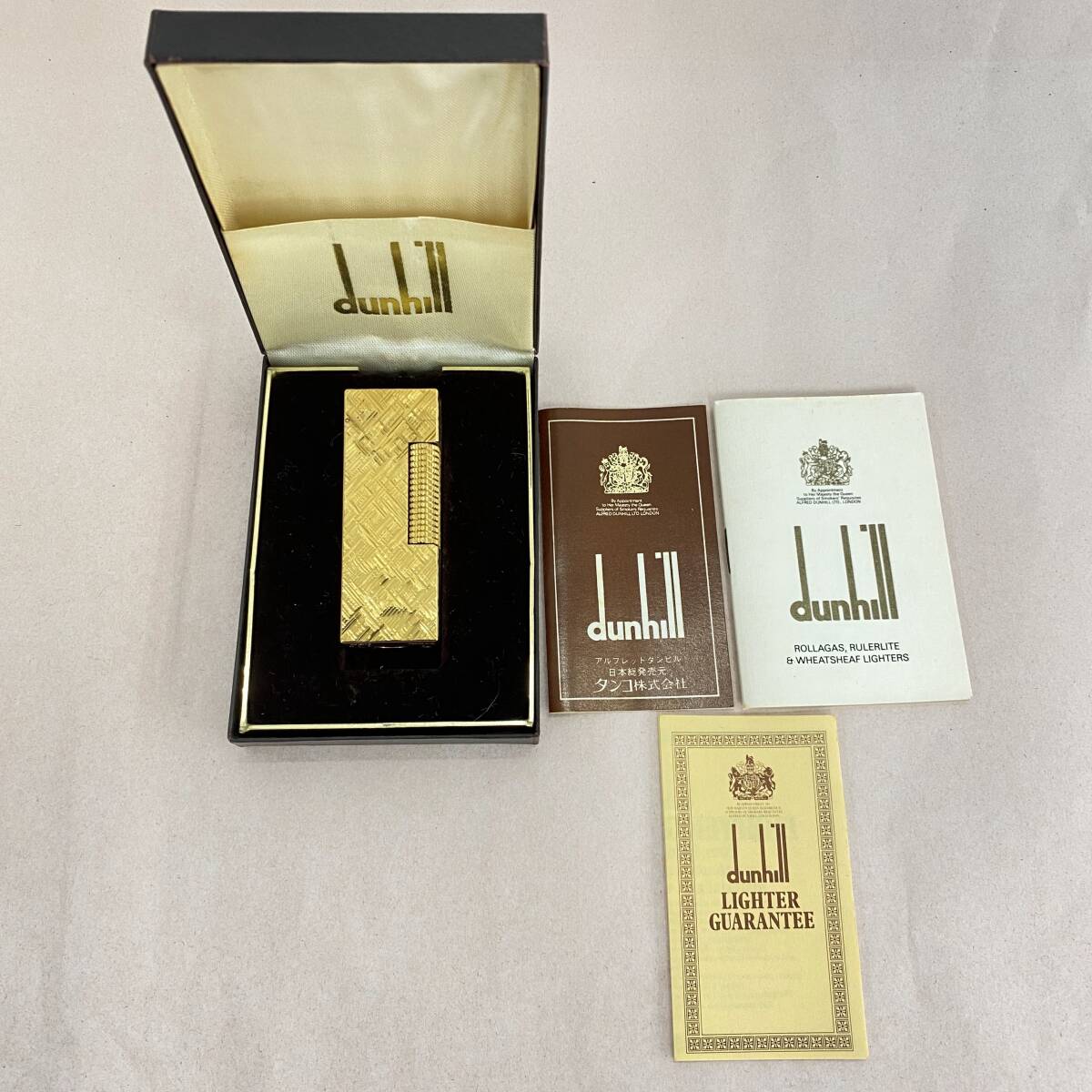 『②KB6』Dunhill　ダンヒル　ライター　ローラー式　ゴールドカラー　火花無し　箱・冊子付　ヴィンテージ品　現状品