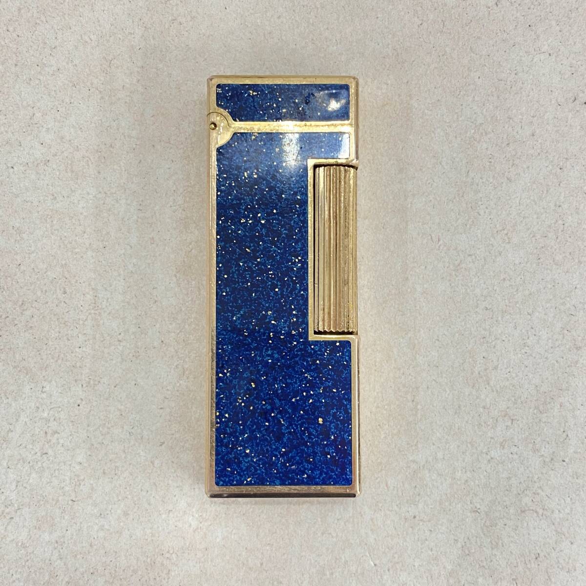 『②KB10』Dunhill　ダンヒル　ライター　スクエアー　ローラー式　金ラメ　ネイビーｘゴールドカラー　火花無し　ヴィンテージ品　現状品