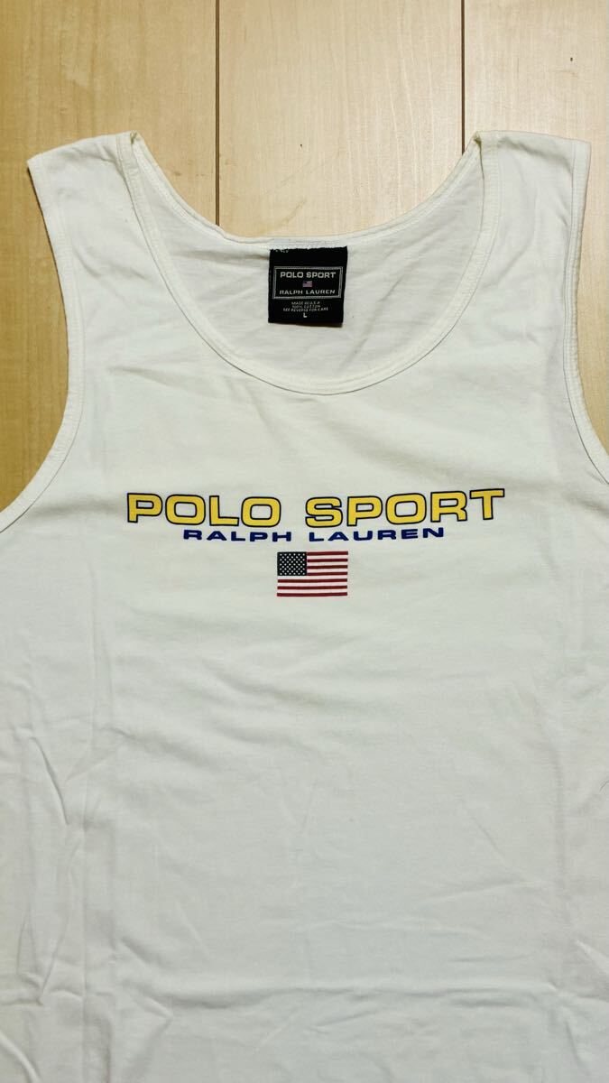 POLO SPORT RALPH LAUREN TANK TOP ラルフローレン タンクトップ 白 USA製 L 送料込! 1992 1993 bear pwing snowbeach 