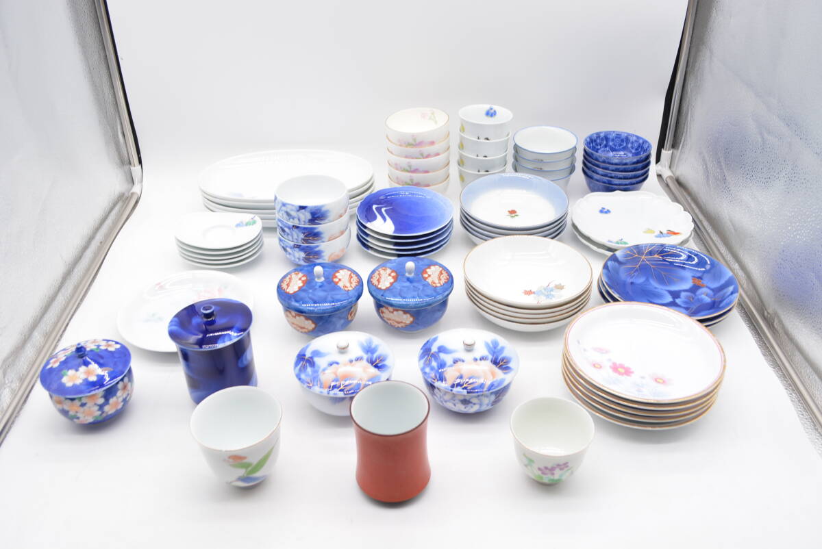【1円～】【極美品】深川製磁 61点 まとめ売り 六歌仙 菊中割 瑠璃葡萄 染錦牡丹 湯呑 銘々皿 食器 和食器 金彩 有田焼