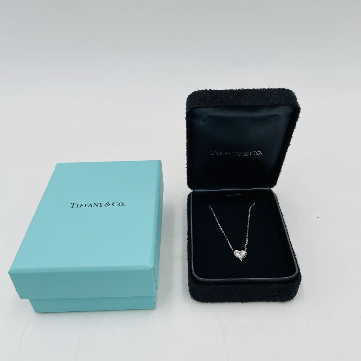 【美品】TIFFANY&Co. ティファニー センチメンタル ハート ダイヤモンド ネックレス プラチナ 40cm PT950 箱付き