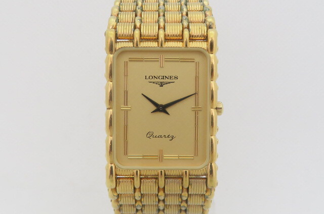 1円~【動作品】LONGINES ロンジン スクエア ゴールド クォーツ メンズ腕時計　7-6-1
