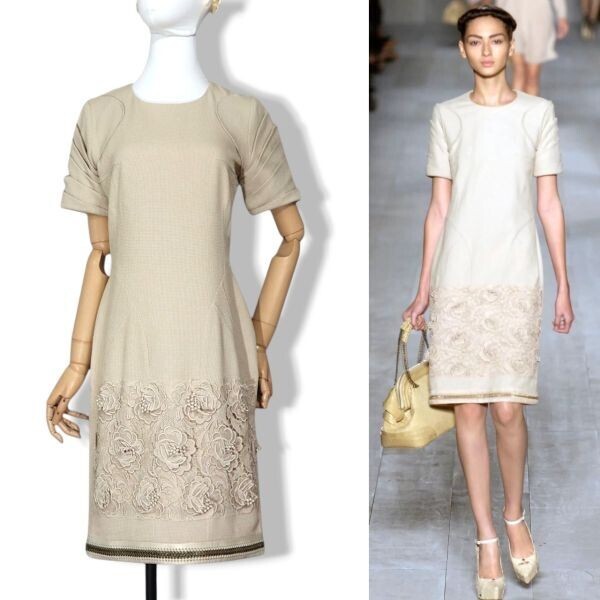 美品 ◆超レア◆ 国内正規品 Christian Dior ディオール John Galliano フラワー レース レザー チェーントリム ワンピース フランス製