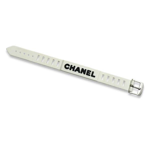 良品 ◆超レア◆ 正規品 99P Vintage CHANEL シャネル ロゴ ラバー ブレスレット ホワイト × ブラック フランス製