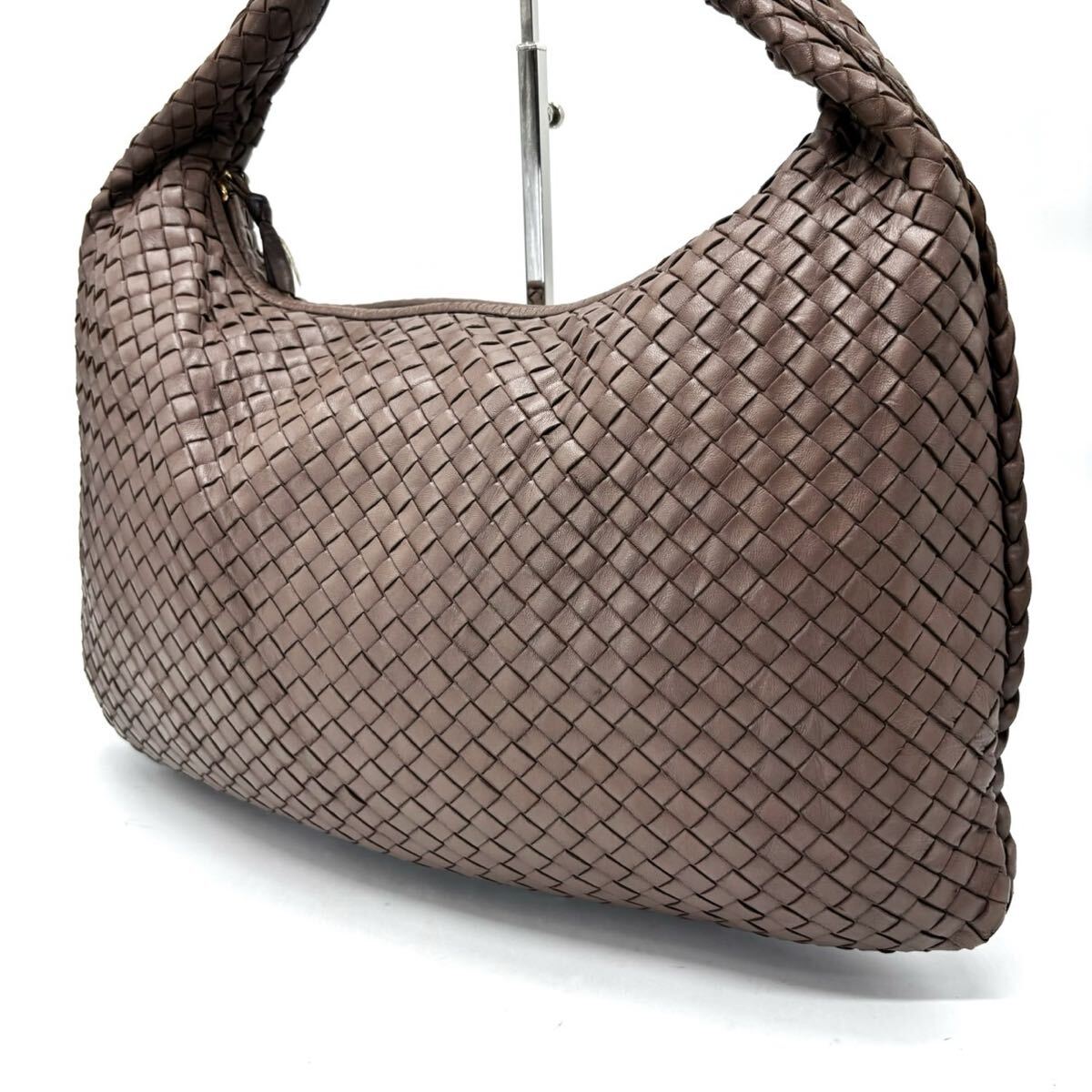 1円【人気】BOTTEGAVENETA ボッテガヴェネタ イントレチャート 編み込み ホーボー レザー 革 ハンドバッグ ワンショルダー ブラウン 茶色 