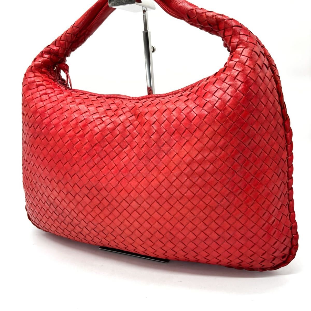1円【人気】BOTTEGA VENETA ボッテガヴェネタ ホーボー イントレチャート 編み込み ハンドバッグ レザー 革 レッド 赤 ユニセックス 男女