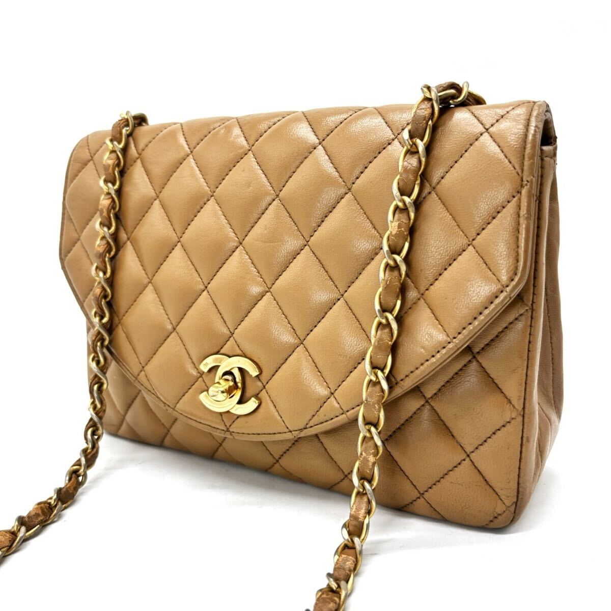 1円【最高級品】CHANEL シャネル マトラッセ シングルフラップ チェーンショルダーバッグ ラムスキン ゴールド金具 ブラウン 茶色