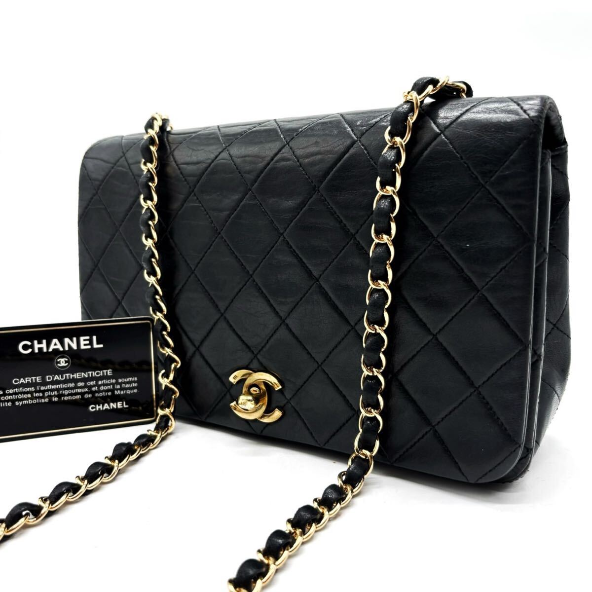 1円【最高級品】CHANEL シャネル マトラッセ ラムスキン ココマーク チェーン ショルダーバッグ ブラック 黒 ゴールド金具 ターンロック 
