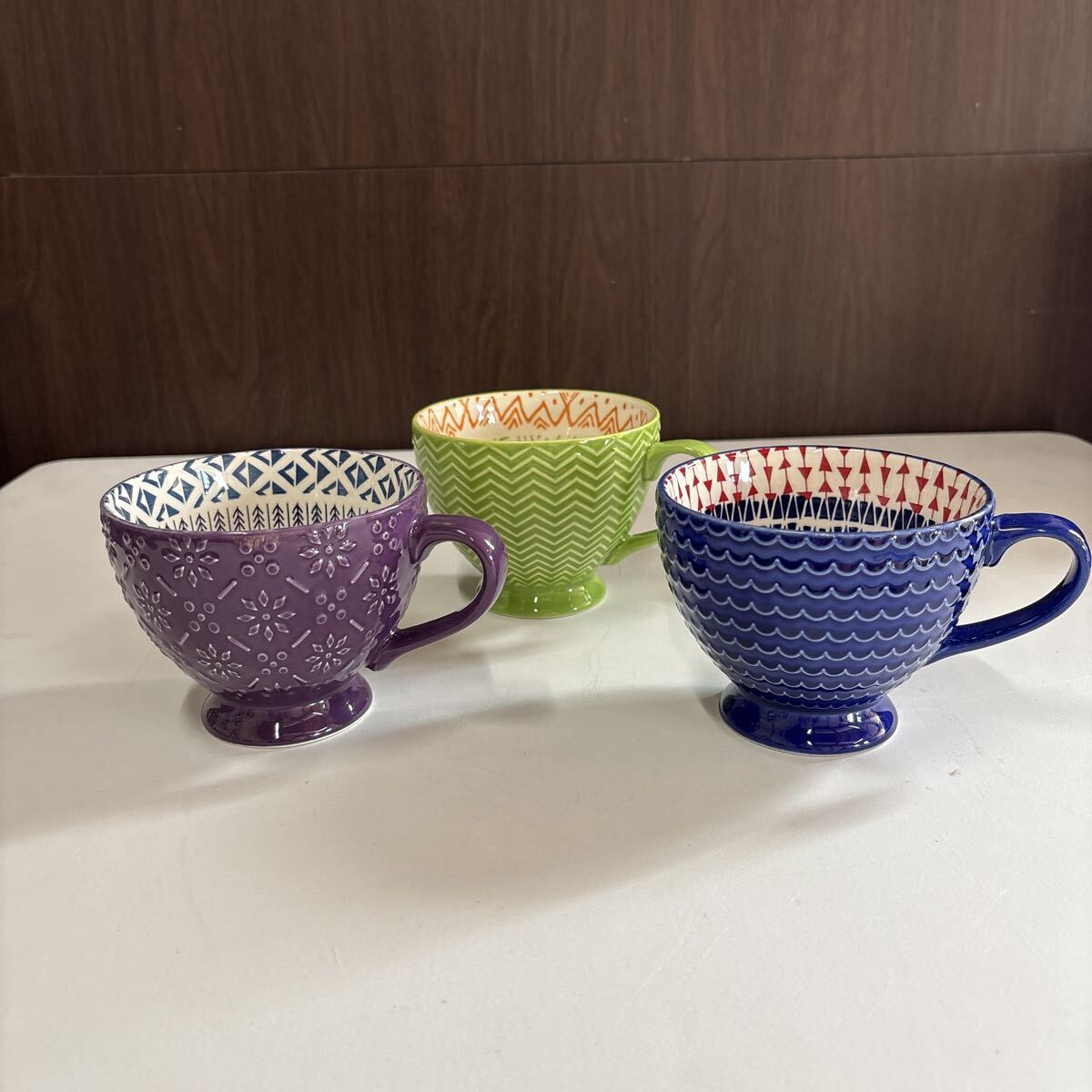 ◎Signature Housewares◎スープマグカップ◎ポーランド食器◎コストコ◎パープル◎グリーン◎ブルー◎中古品◎引取可能◎札幌◎北海道◎