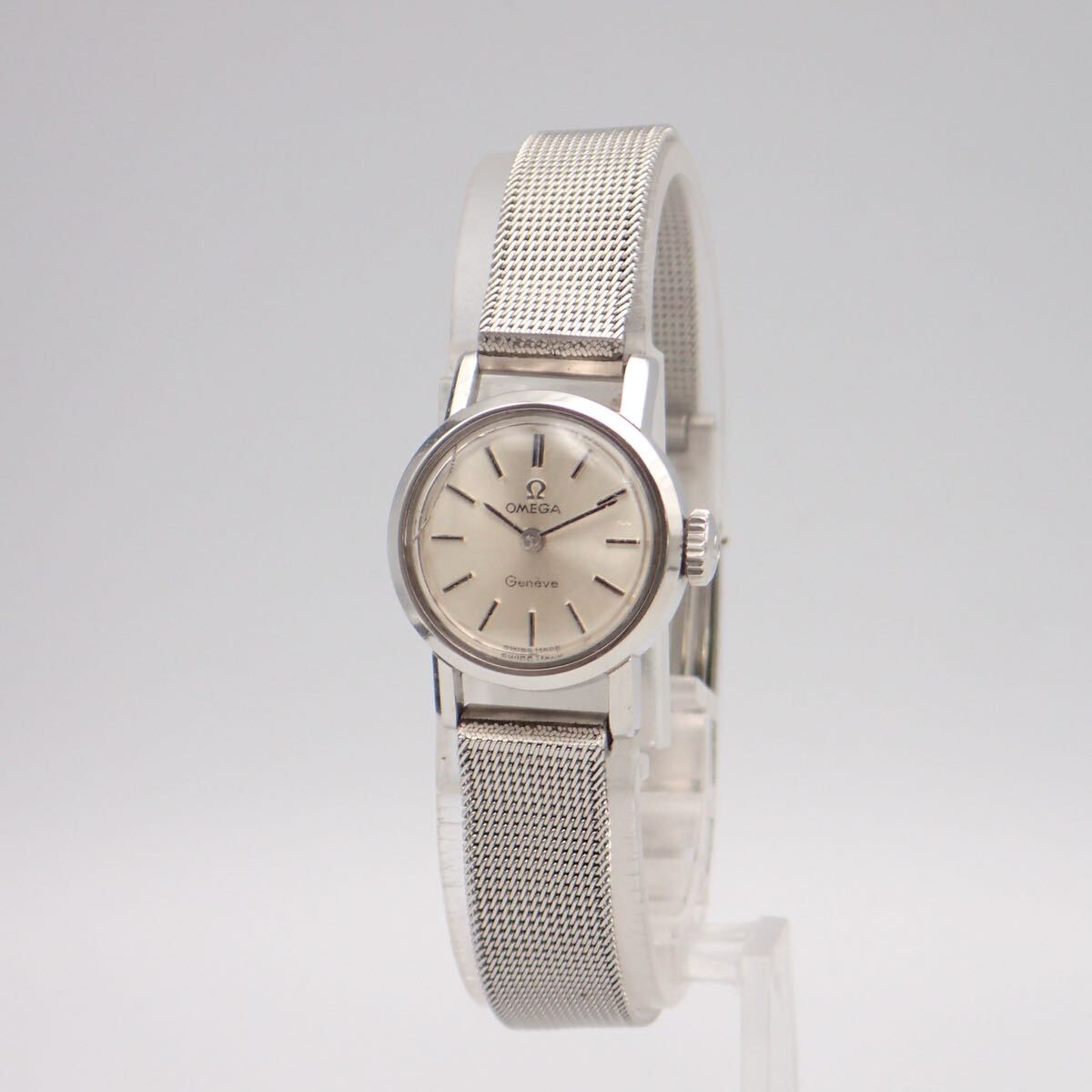 か07158 OMEGA オメガ ジュネーブ シーマスター シルバー文字盤 手巻き レディース腕時計 記念刻印有 稼働