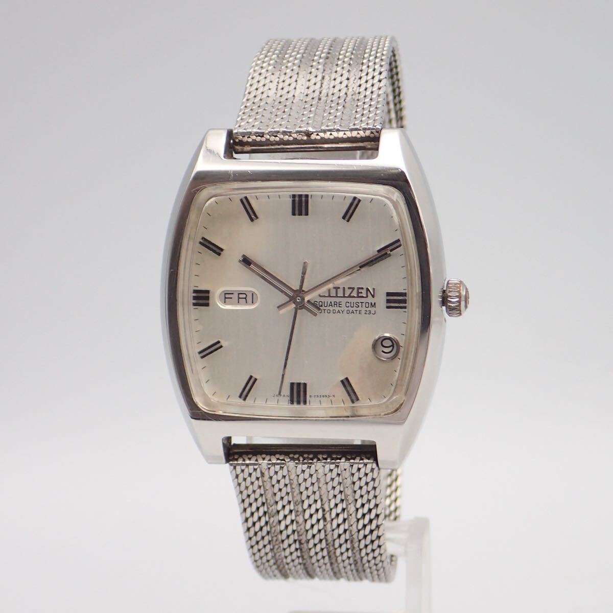 か07144 CITIZEN シチズン スクエアカスタム 自動巻 23石 4-521668 シルバー文字盤 アンティーク