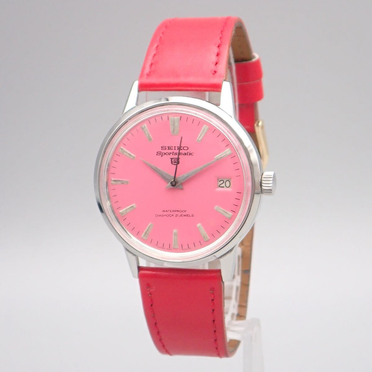 か07351 セイコー SEIKO スポーツマチック5 21石 ピンク文字盤 手巻き メンズ 腕時計