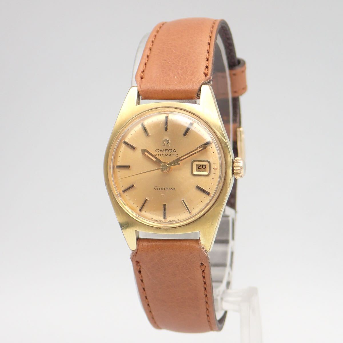 か07410 OMEGA オメガ ジュネーブ デイト ゴールド文字盤 自動巻き レディース 腕時計 ジャンク